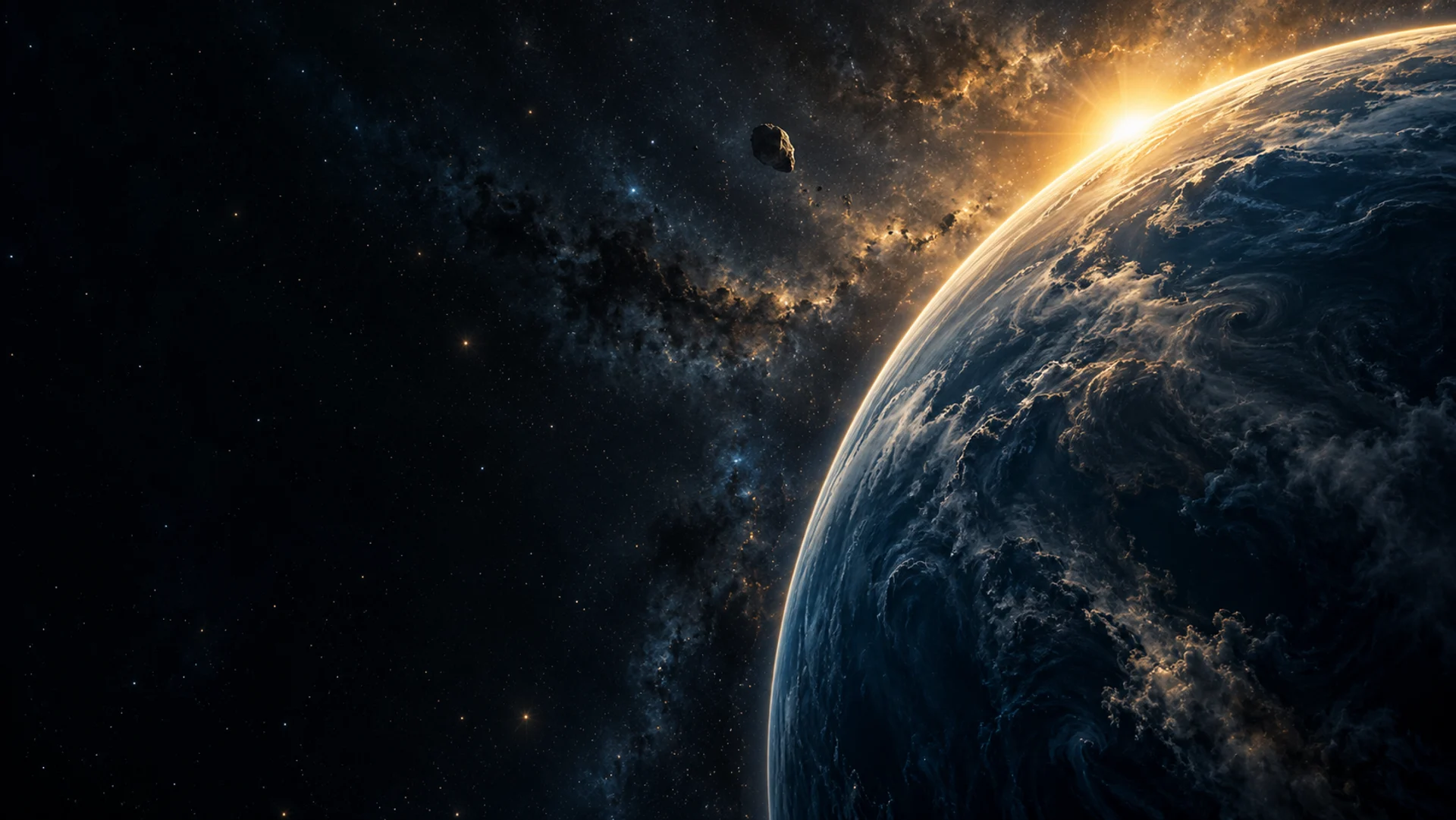 An imagined blue world at sunrise